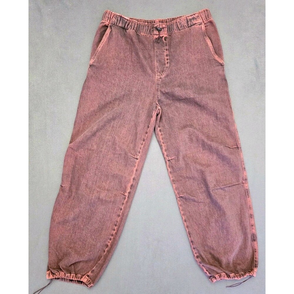 NWOT Zara Men Size M Cargo Jogger Pants Burgundy Red Washed Elastic Waist Cotton